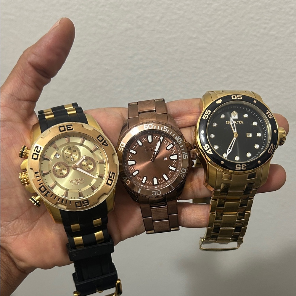 3 Invicta Gold and Brown Watches Dead Batteries